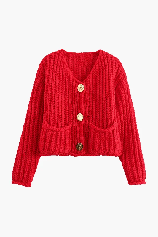 Hurry Up Knit Button Pocket Cardigan