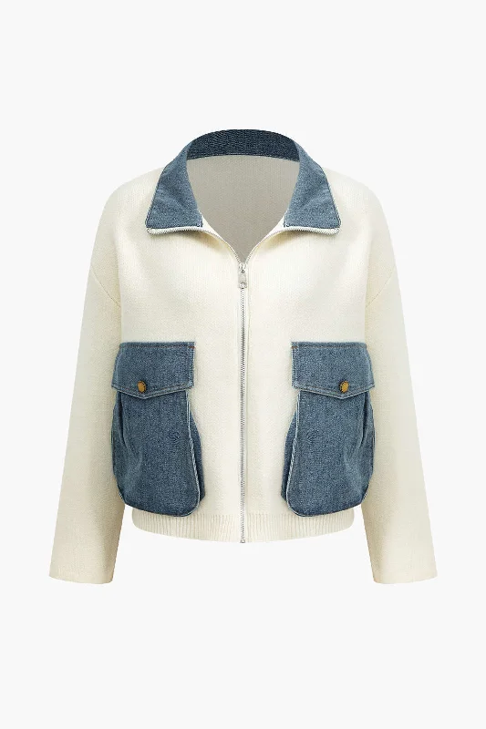 Today Only Denim Patchwork Pocket Sweater Cardigan