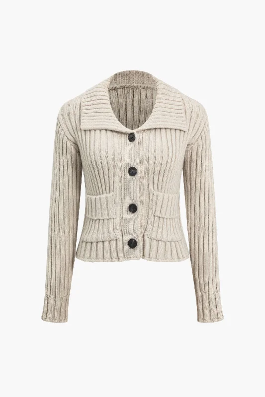 Weekend Offers That Excite Ribbed Button-Front Pockets Sweater Cardigan