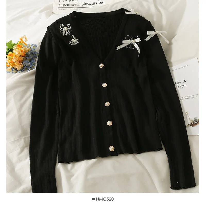 Online Exclusive Bow decorative low neck single breasted sweater women's autumn dress  2011