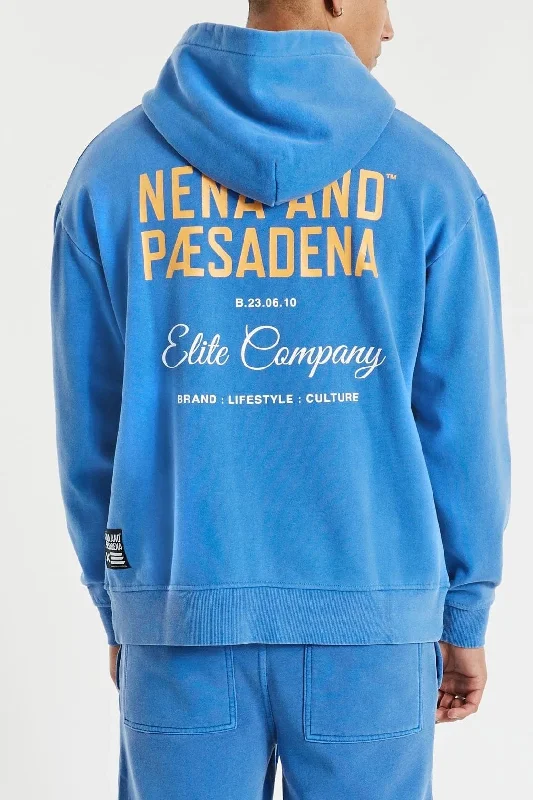 NENA & PASADENA Mens Tournament Relaxed Hooded Sweater Pigment Palace Blue