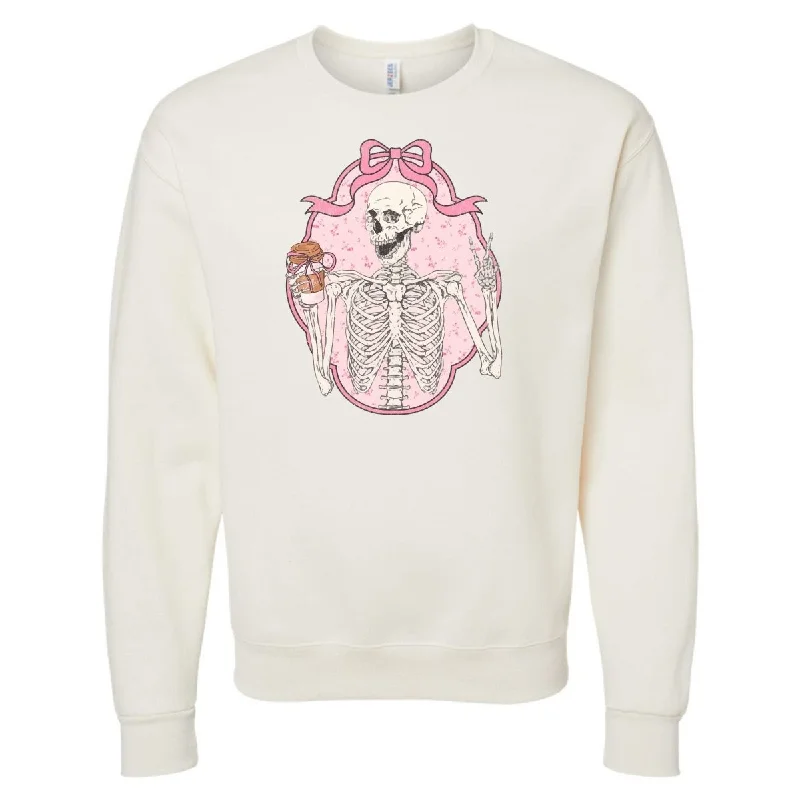Early Access 'Coquette Coffee Skeleton' Crewneck Sweatshirt