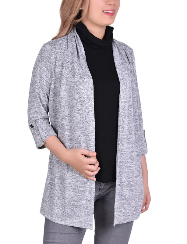 Best Seller 3/4 Sleeve Cardigan With Mask-Cowl Neck Inset