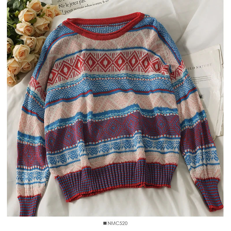 Super Deal Hong Kong Vintage Plaid loose and thin women's sweater  2009