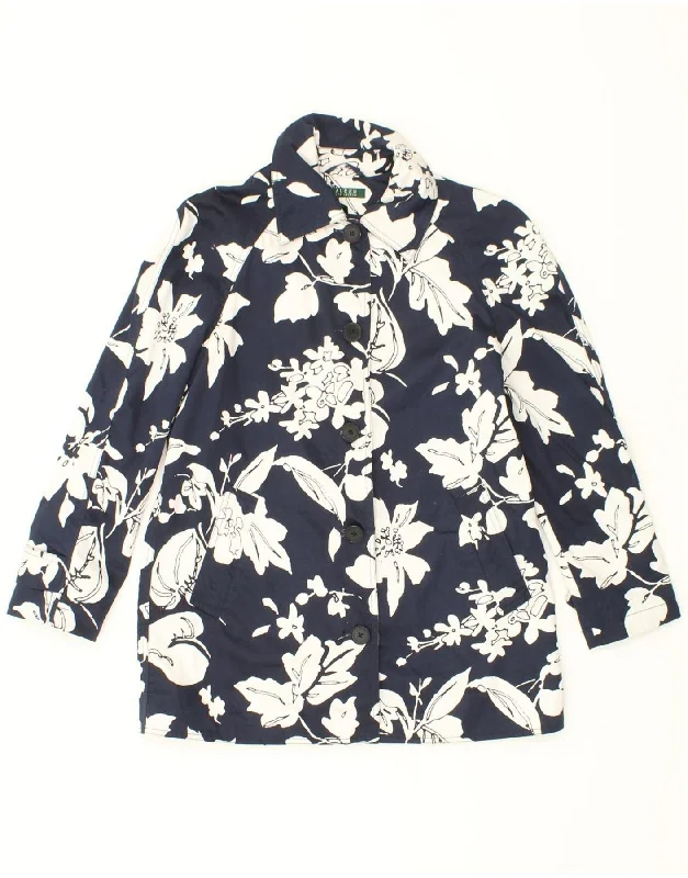 Best Choice RALPH LAUREN Womens Oversized Overcoat UK 10 Small Navy Blue Floral Cotton
