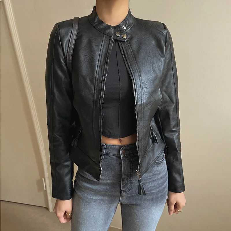 Online Specials Women's American Motorcycle Black PU Leather Coat