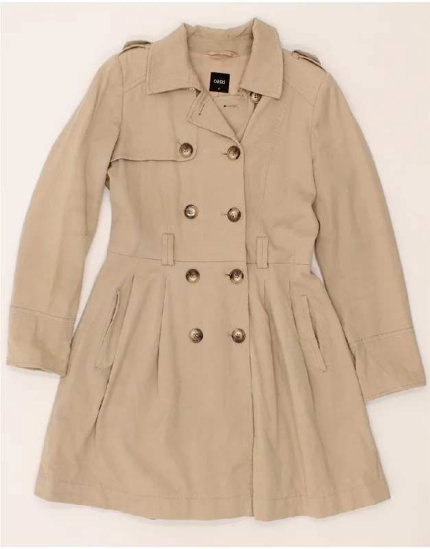 YEAR-End Sale OASIS Womens Double Breasted Trench Coat UK 12 Medium Beige Cotton
