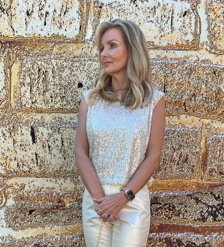 Great Deals Olivia Sequin Muscle Tank | Champagne