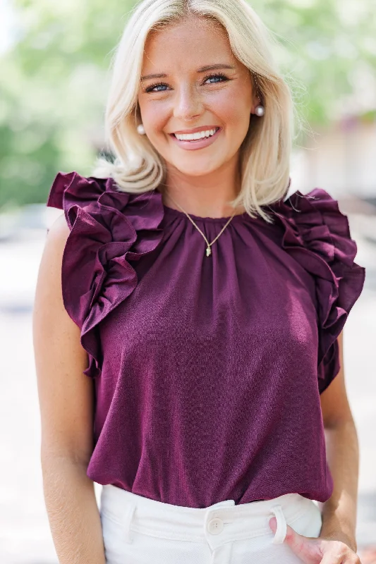 Weekend Bargains to Snag Listen To Your Heart Merlot Ruffled Blouse