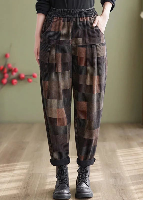 Lowest Price Vintage Plaid Patchwork High Waist Denim Harem Pants Summer