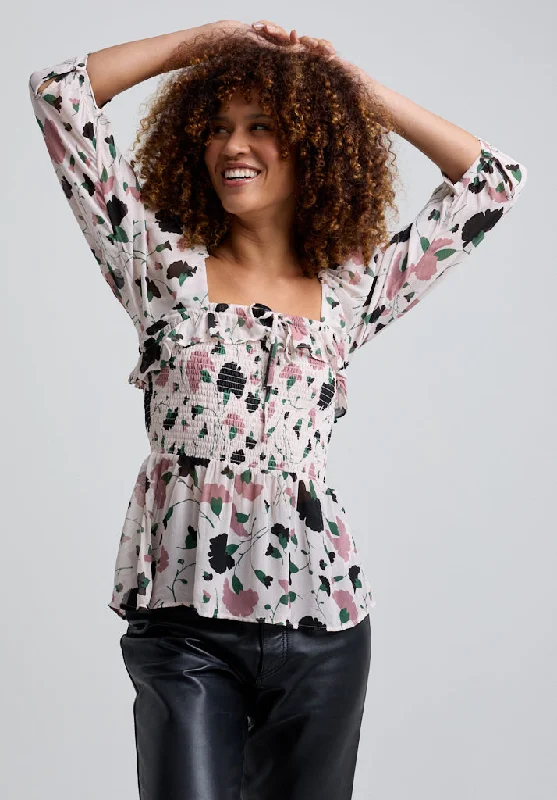 Special Offer Matilda Peplum Peony Print Blouse In Cream