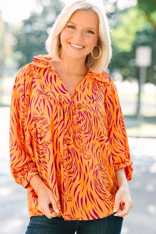 Big Deal The Morgan Orange And Purple Tiger Blouse