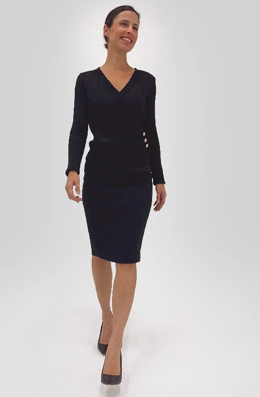 Shop and Save Faux Wrap Knit Top with Gold Buttons