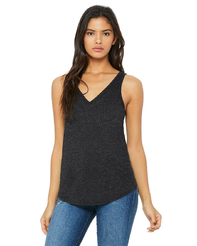 Bella+Canvas Ladies Flowy V-Neck Tank | Drk Grey Heather