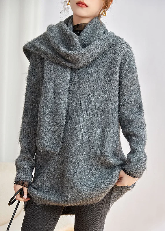 Massive Savings Simple Dark Grey V Neck Cozy Thick Cotton Knit Sweaters Winter