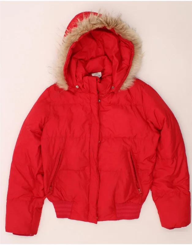 Big Deal ADIDAS Womens Hooded Padded Jacket UK 10 Small Red Polyester