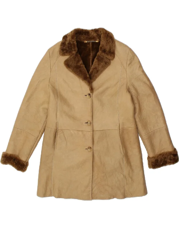 Special Discount CHRIST Womens Shearling Jacket EU 40 Medium Beige Leather