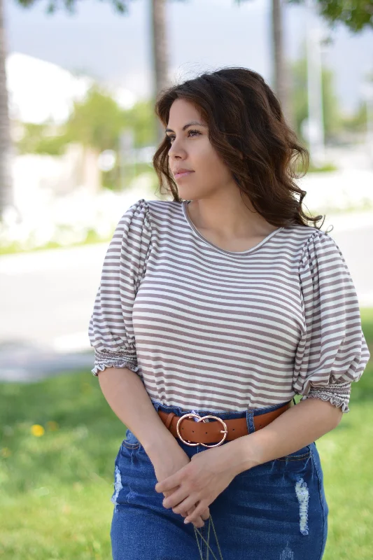 Extra Discount Lillian Taupe Striped Top
