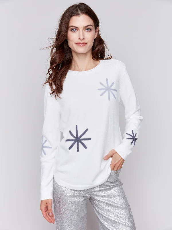 Lowest Price Embroidered Snowflake Sweater - Ecru
