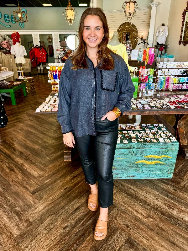Unbeatable Prices Black Denim Trimmed Top