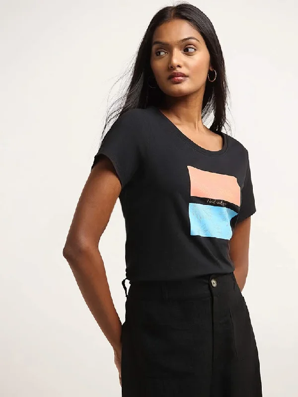 Weekend Offers That Tempt LOV Black Printed T-Shirt