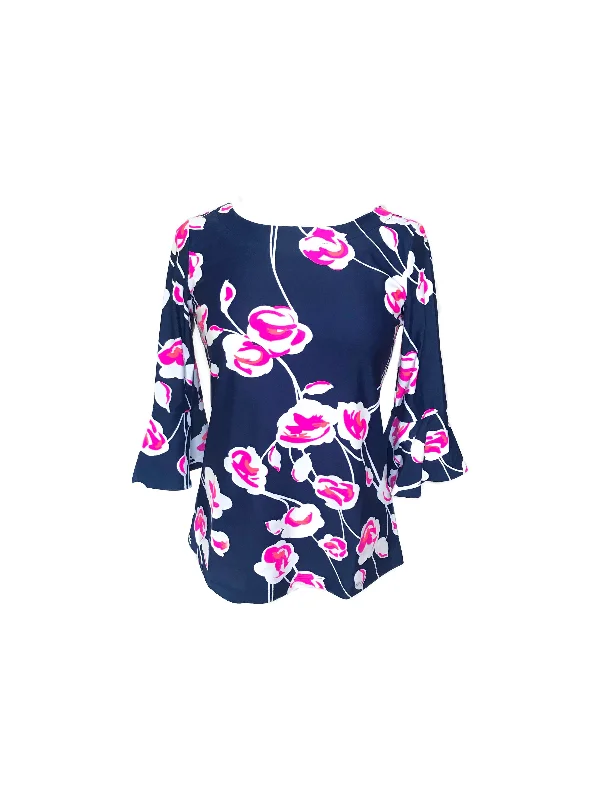 Closeout Sale Flirty Top Navy Cloud Flower