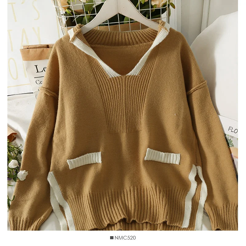 Weekend Sale: Don't Miss Out Korean color blocking stripe split loose thin V-Neck Sweater female 2000 Weekend Sale: Don't Miss Out Korean color blocking stripe split loose thin V-Neck Sweater female 2000