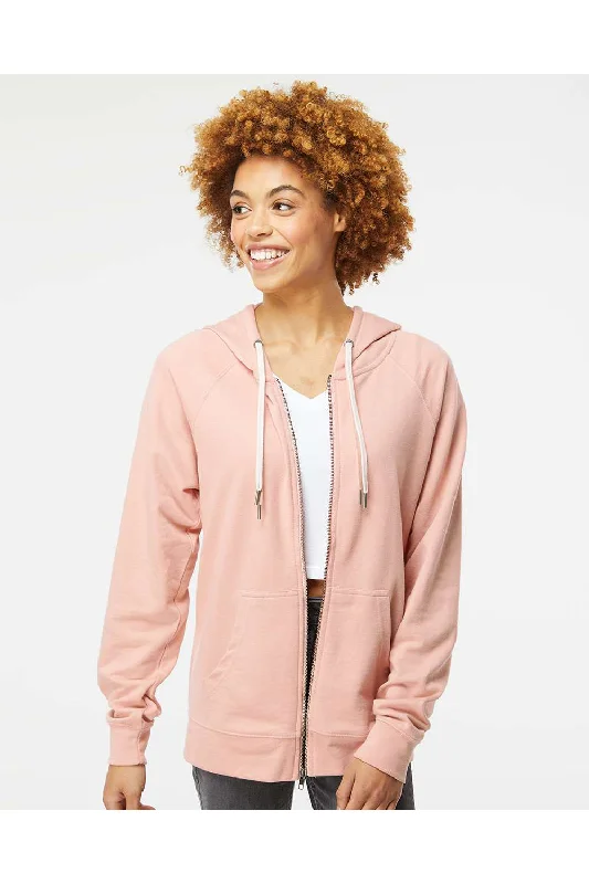 Independent Trading Co. Mens Icon Loopback Terry Full Zip Hooded Sweatshirt Hoodie w/ Pockets - Rose Pink