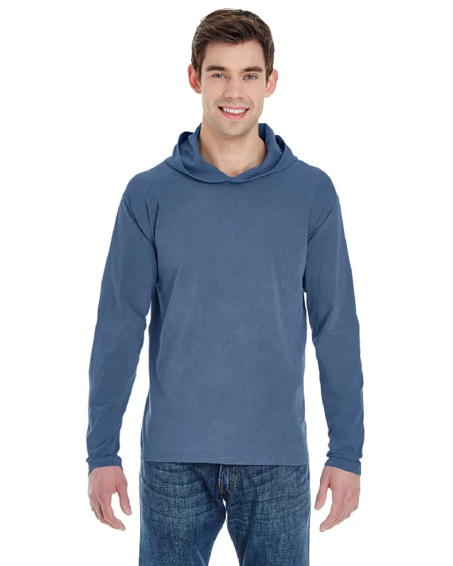 Comfort Colors Heavyweight Long Sleeve Hooded T-Shirt | Blue Jean