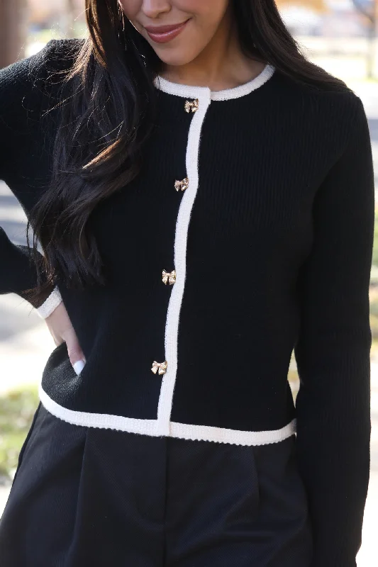 Reduced Price Oh So Me Black Knit Bow Cardigan Sweater