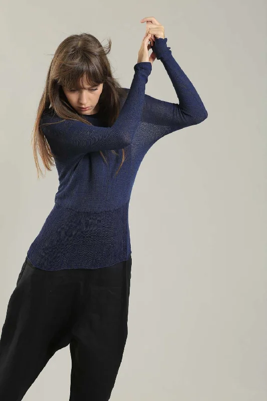 Low Cost Dark Blue Cross knitted shirt with Long Sleeves