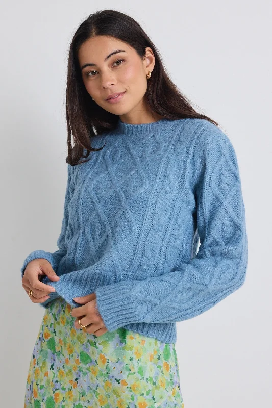 Weekend Savings Bonanza Sky Blue Cable Knit Sweater