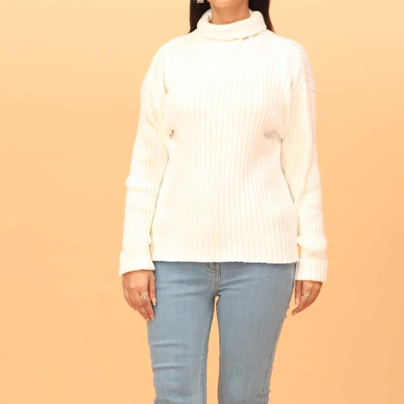 Weekend Discounts to Love White Plain Knitted High Neck Sweater PW4838