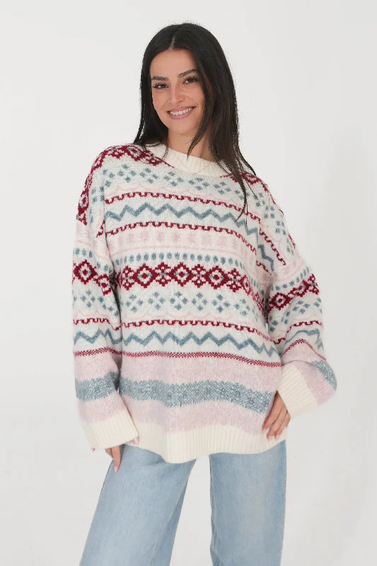Exclusive Weekend Offers Inside Cool Vibes Sweater in Ivory/Pink