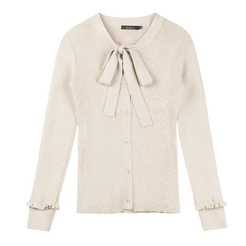 Daily Deals Shimmer Bow Tie Cardigan | Beige [Final Sale]