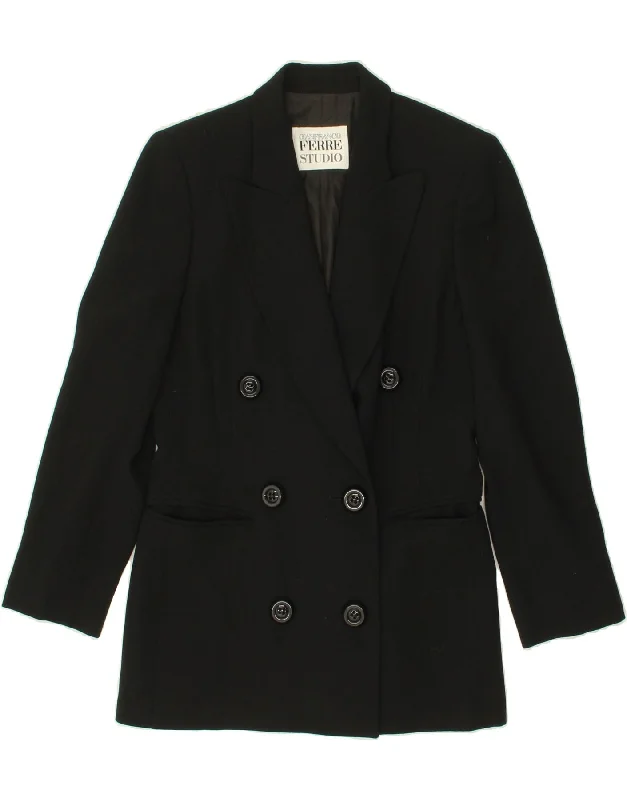Epic Value FERRE Womens Longline Double Breasted Blazer Jacket UK 10 Small Black