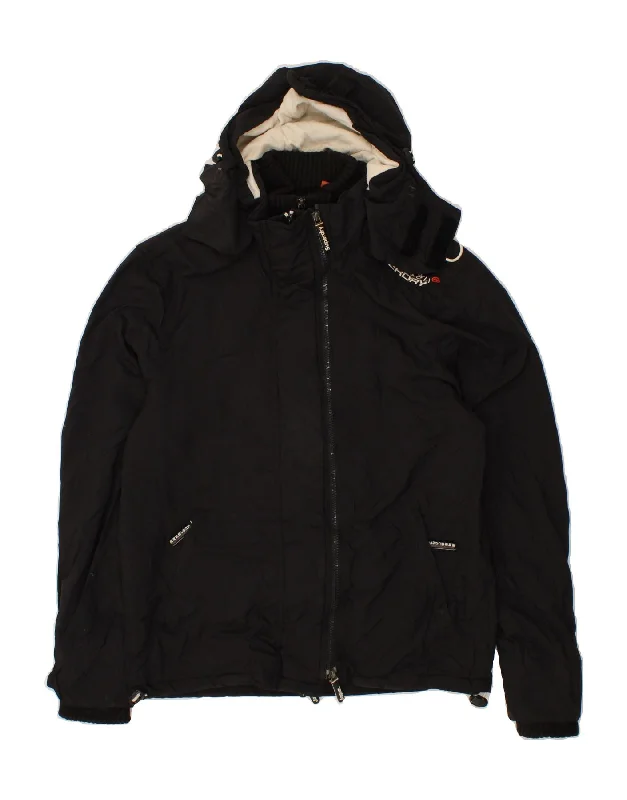 Mega Deal SUPERDRY Womens Windcheater Hooded Windbreaker Jacket UK 10 Small Black