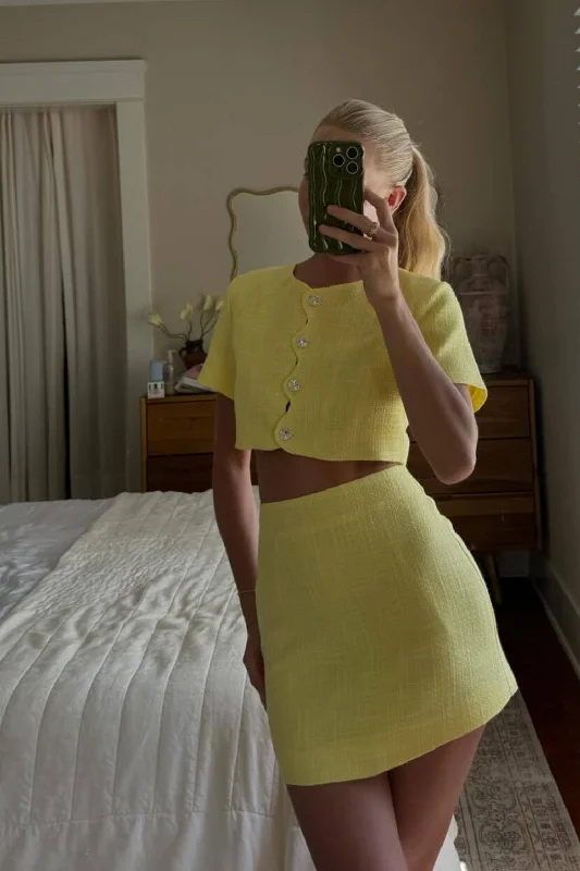 Take Advantage Sunday Yellow Cropped Jacket