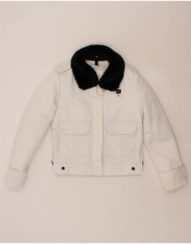 Closeout Deal BLAUER Womens Bomber Jacket UK 16 Large White Polyamide