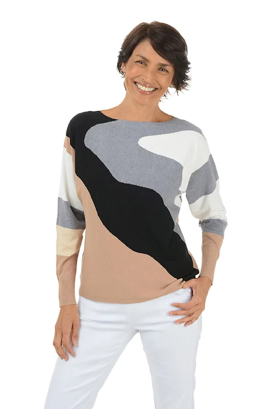Weekend Savings Spectacle Wavy Colorblock Dolman Sleeve Sweater