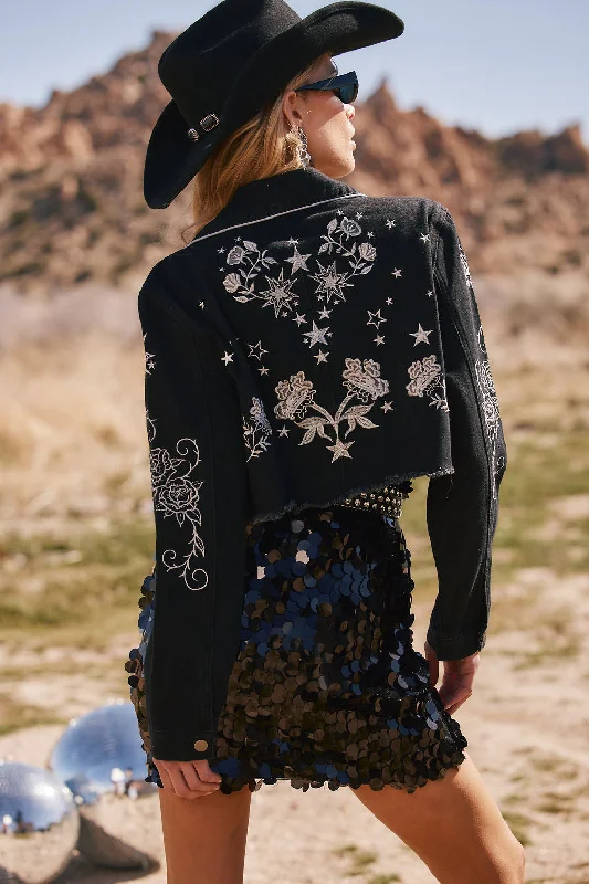 Great Bargains Gracelyn Black Embroidered Cropped Jacket