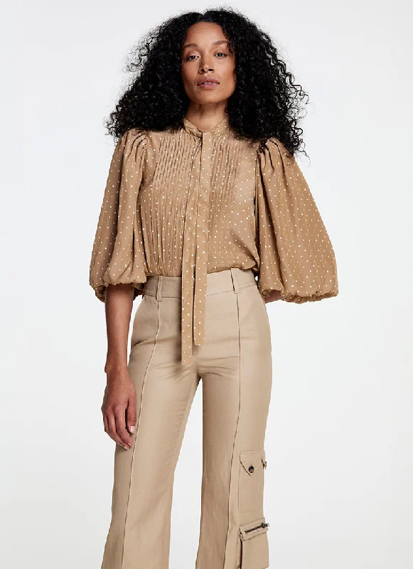 Quick Deals Pleated Tie Neck Blouse