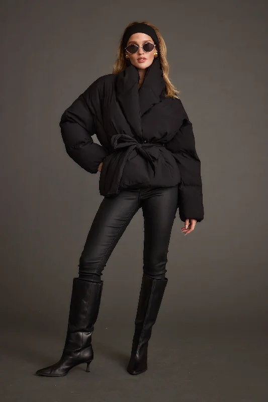 Grand Opening Sale Maverick Black Belted Puffer Coat