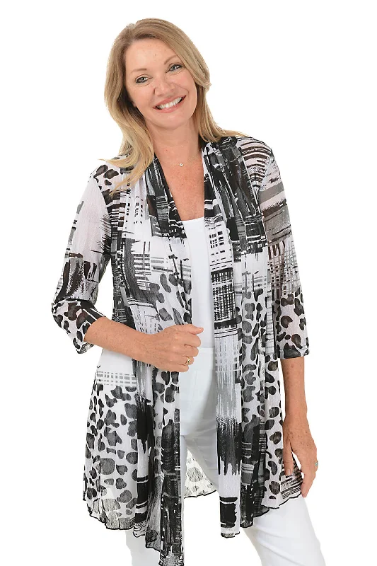 Weekend Offers You Can't Ignore Grey Animal Patchwork Mesh Cardigan