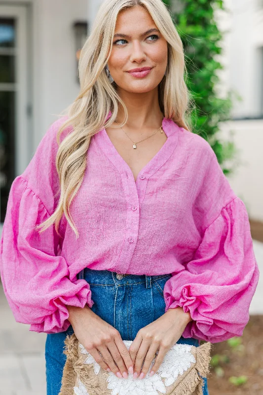 Weekend Specials to Enjoy Now You Know Pink Bubble Sleeve Blouse