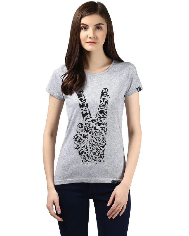 Weekend Bargains to Sizzle Womens Half Sleeve Peace Printed Grey Color Tshirts