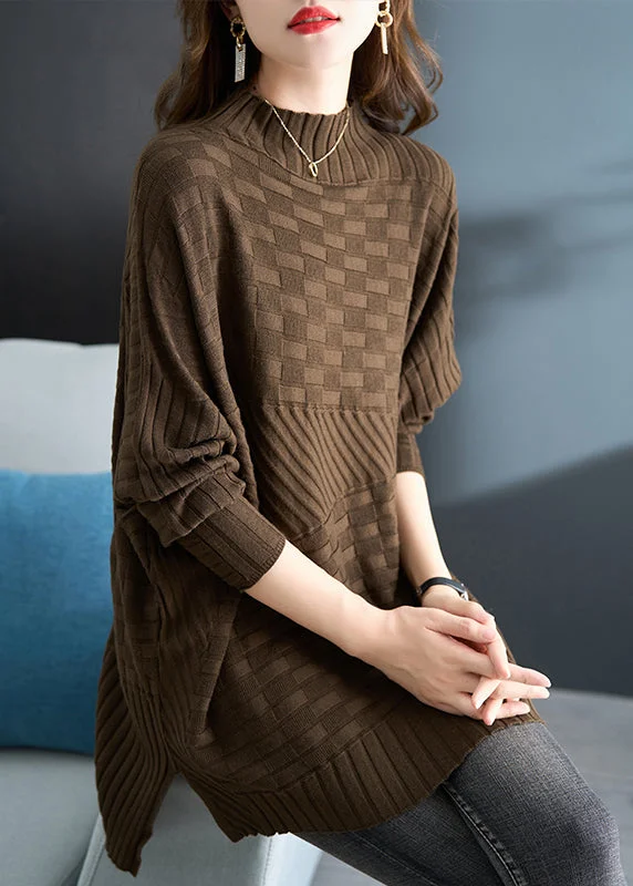 Weekend Savings Spectacular Plus Size Coffee Stand Collar Versatile Mid Knit Sweater Fall