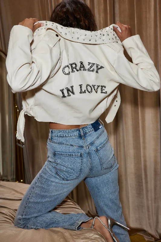 Massive Deal Crazy In Love Ivory Faux Leather Jacket