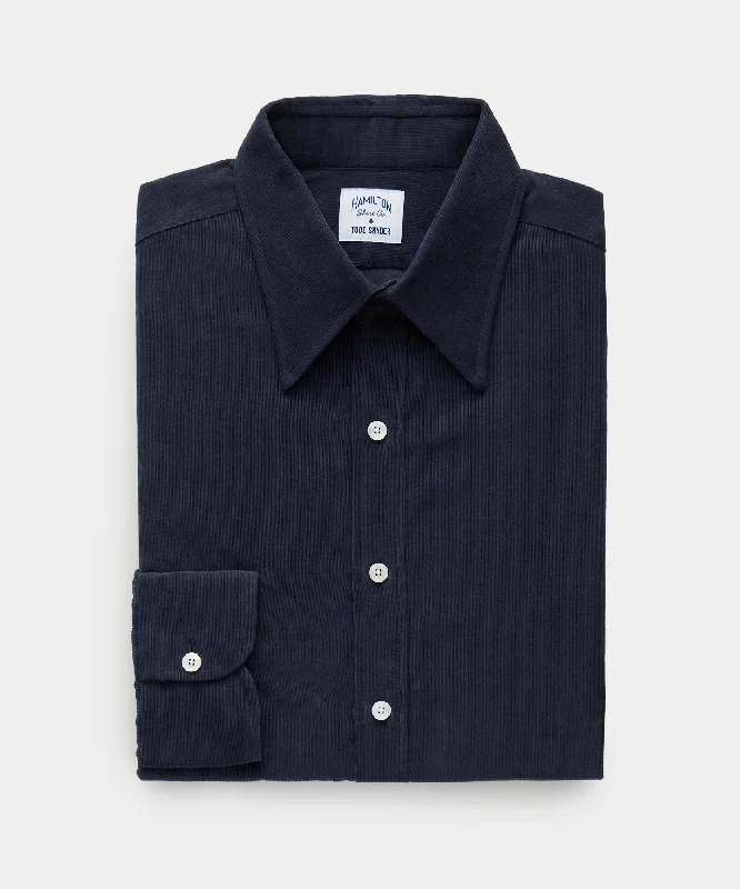 Hamilton + Todd Snyder Corduroy Long Point Collar Dress Shirt in Navy