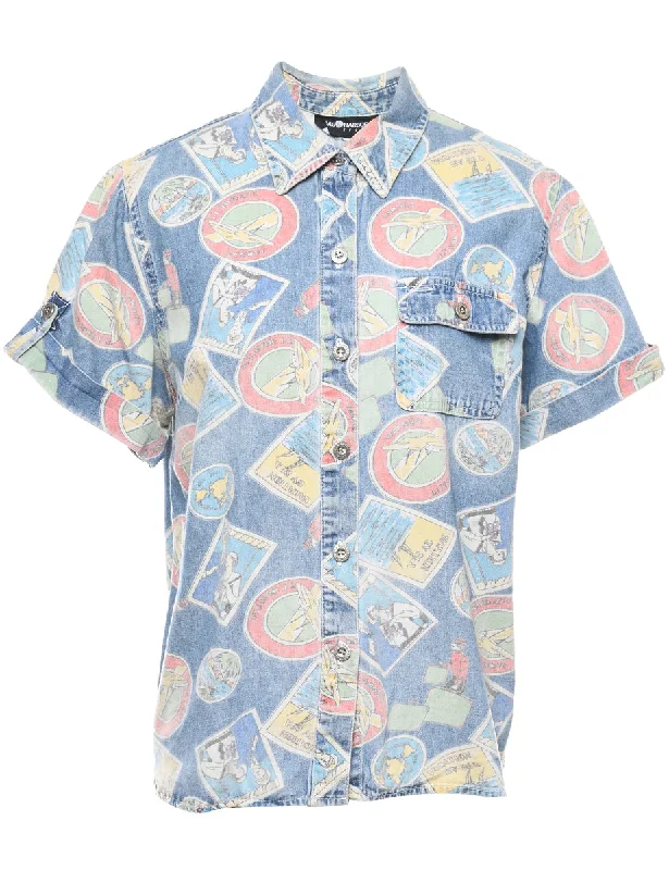 Novelty Print  Denim Shirt - L